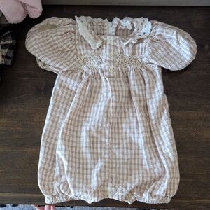 Apolina boutique Plaid Baby Romper with Lace Details